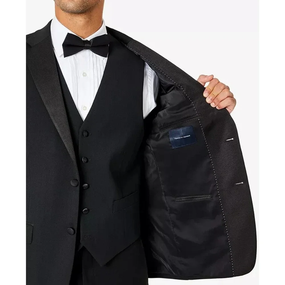 Tommy Hilfiger Mens Modern fit Tuxedo Suit Jacket Blazer 38S Black‎ E081199